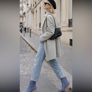 ARULA Light Blue Suede Ankle Booties